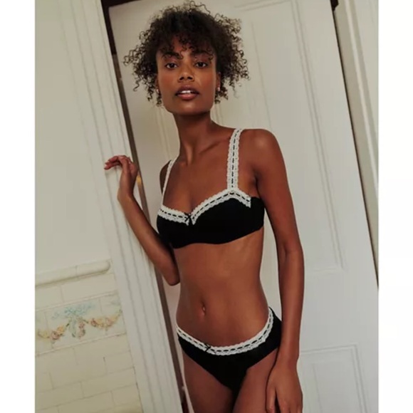 Free People Black and White Lace Trim So Sweet Bikini Size XL - Picture 2 of 10